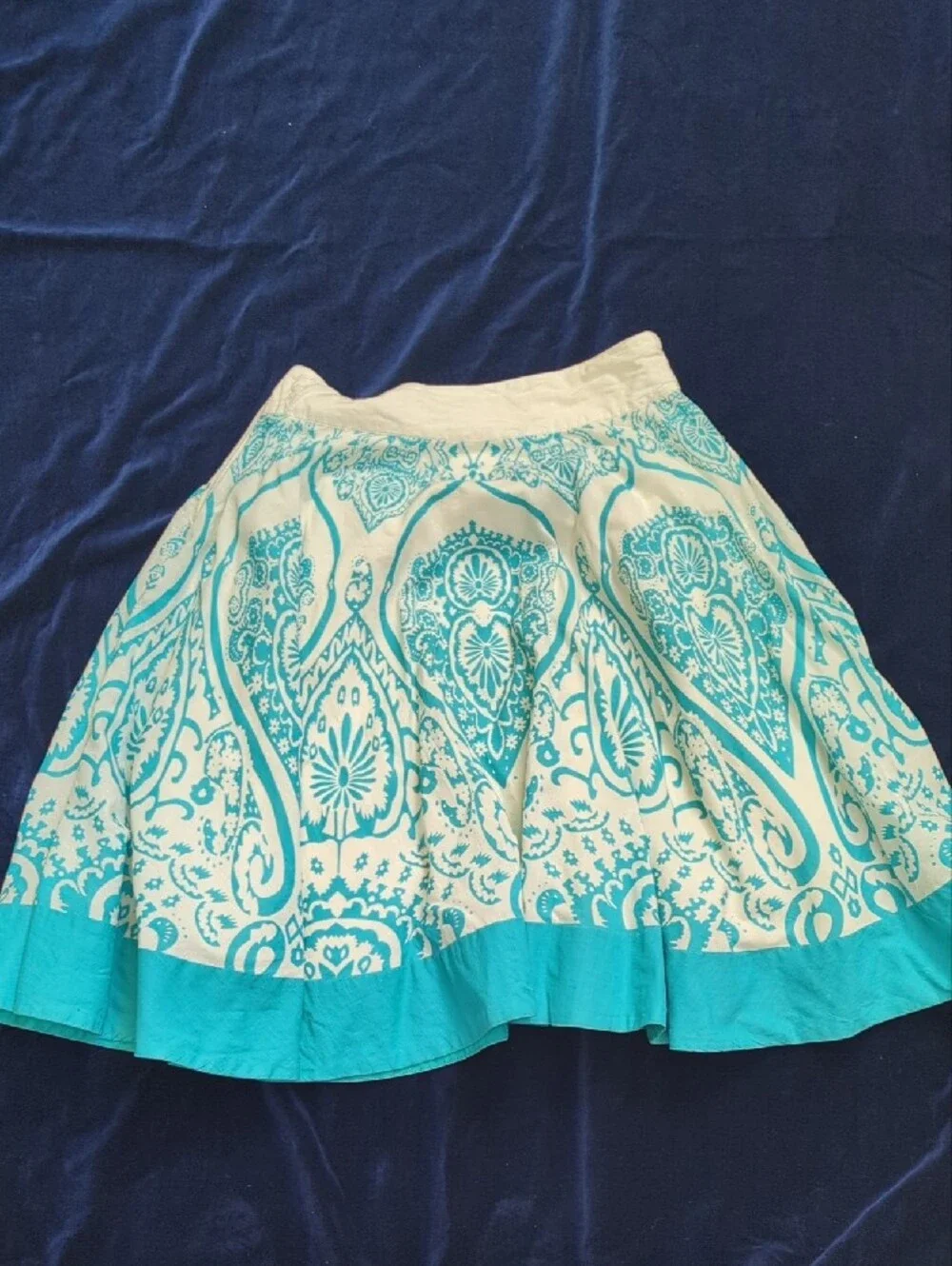 Women's Teal and White Printed Circle Skirt